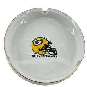 Vintage M-Ware Green Bay Packers Ceramic Ashtray Gold Rim